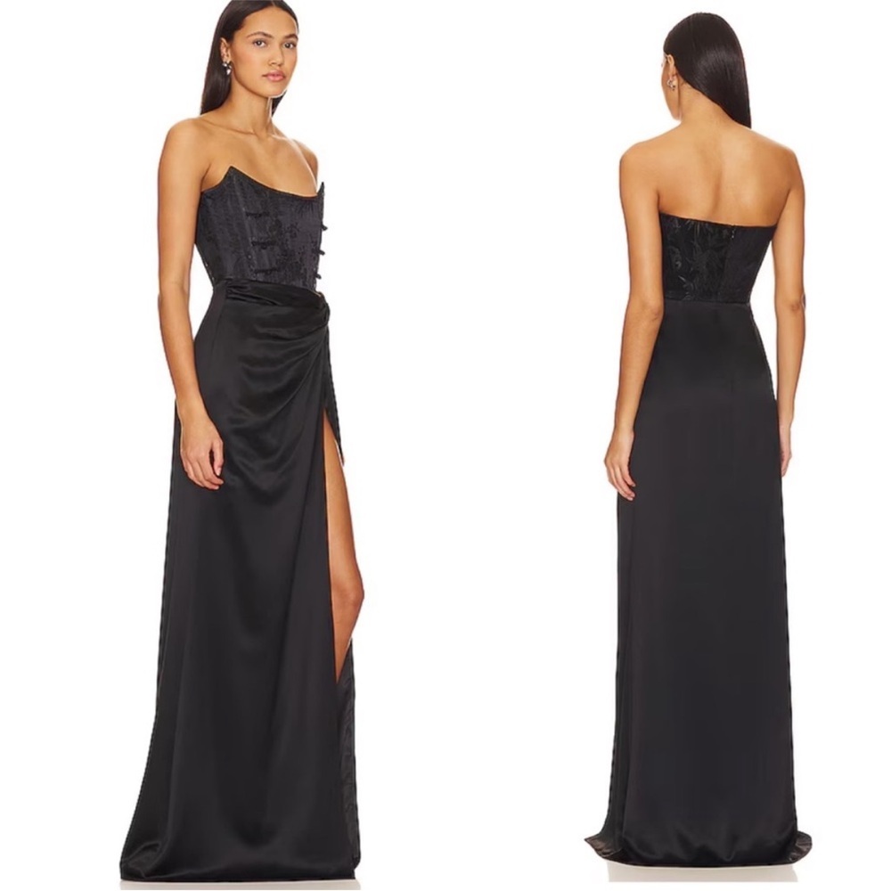 NWT SAU LEE Julia Black Strapless Evening Gown